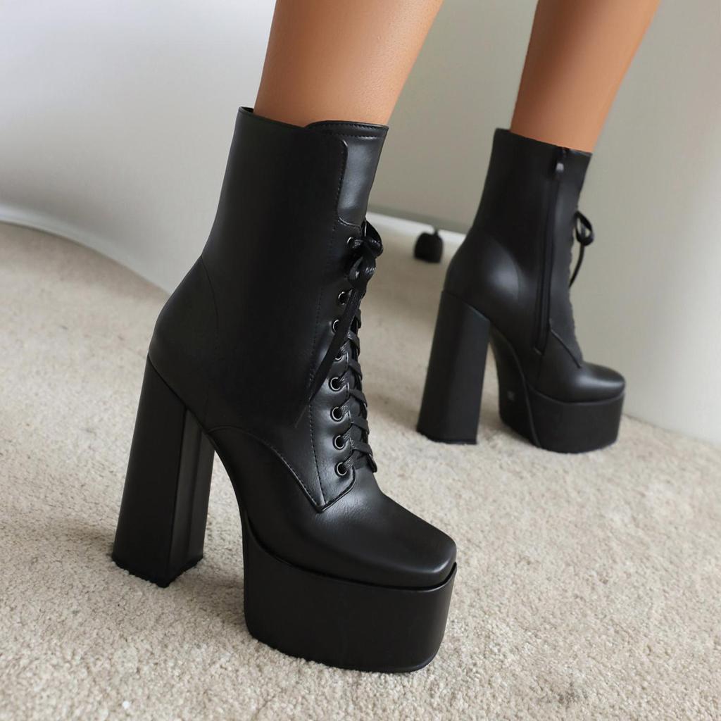 7/Women's High Heel Short Boots Sexy Waterproof Platform Thick Heel Autumn/Winter New Large Size Short Boots