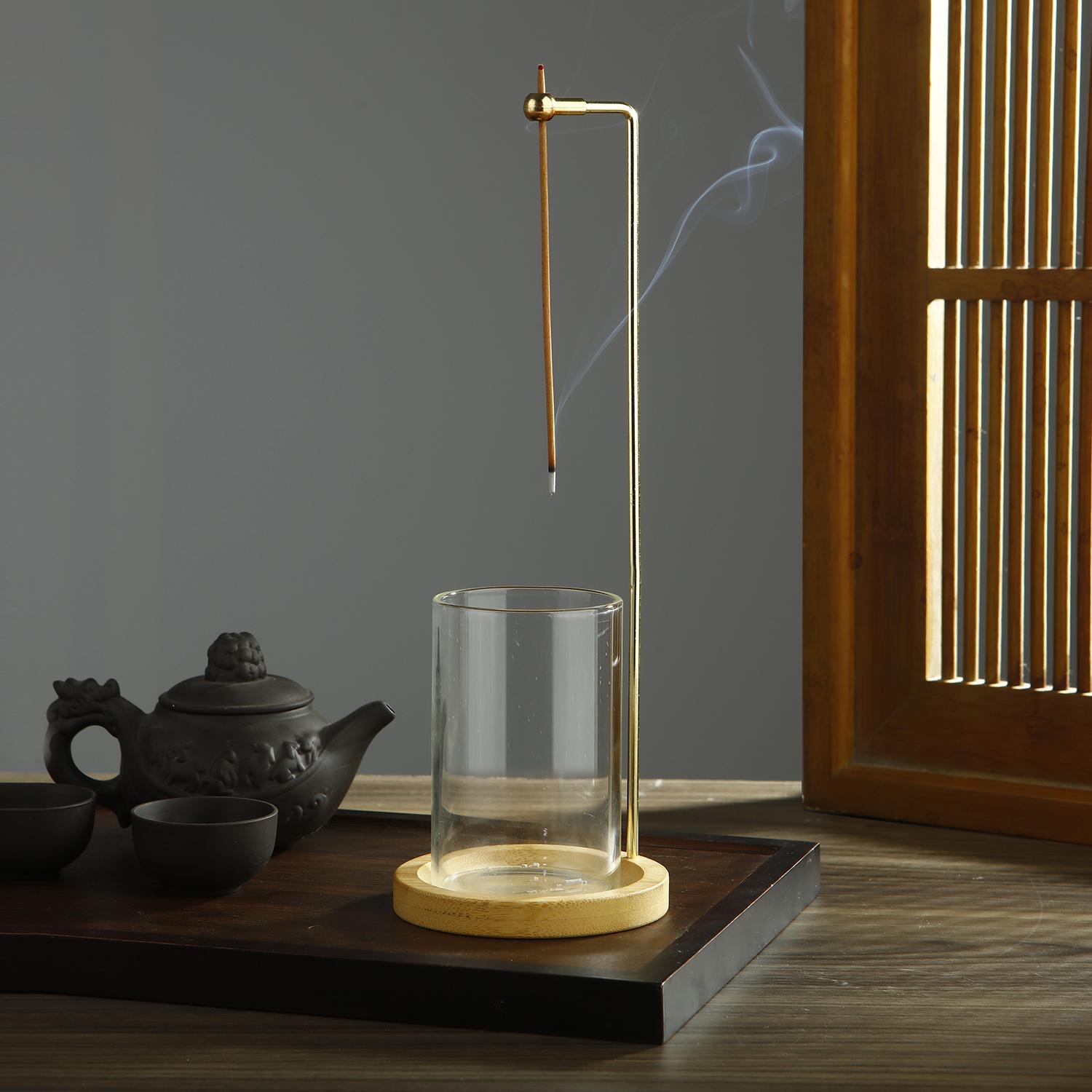 Стеклянный держатель для благовоний в виде горы для палочек Держатель для палочек благовоний с шнурковым замком Противопепельный летающий курильница для благовоний с пепельницей прозрачный