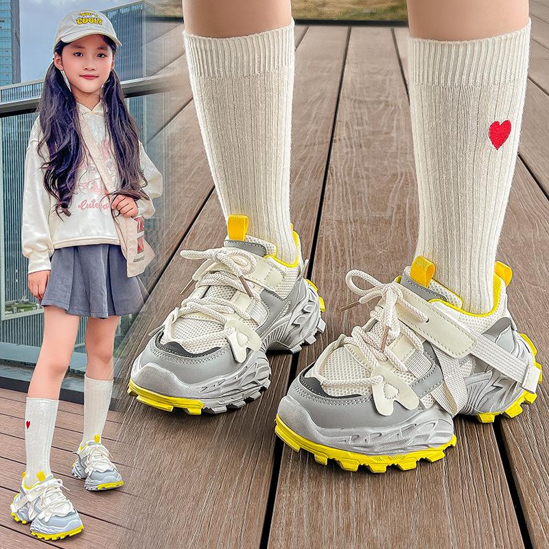 Classmate Girls Sports Shoes 2025 Autumn New Fashion Breathable Dad Shoes Non-slip Children's Shoes Mesh Running Shoes
