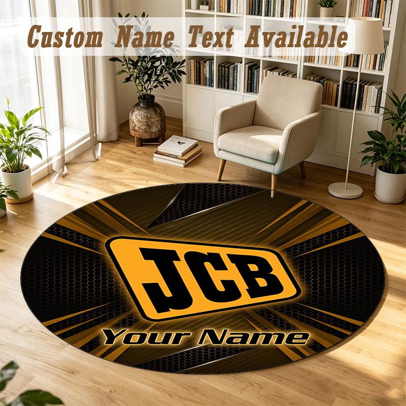 Round Rug Custom NameJCB Pattern Non Slip Carpet Home Floor Decor