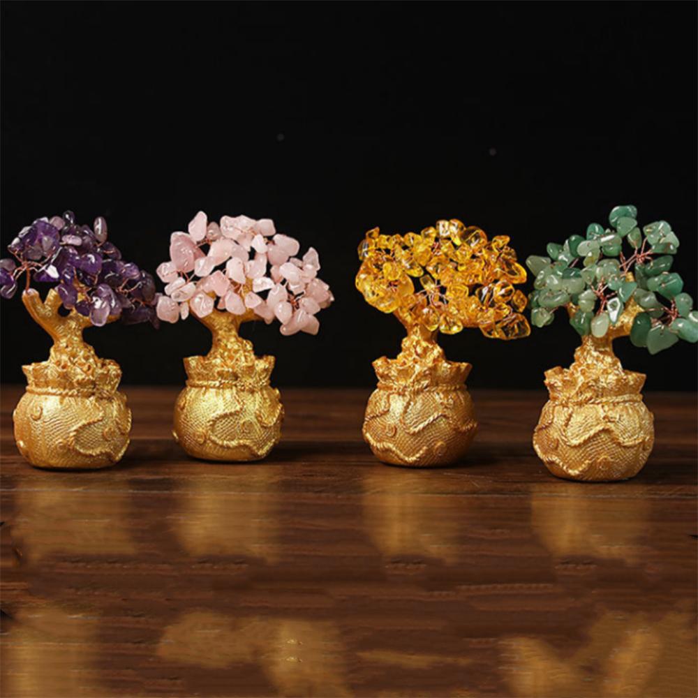 Árvore da sorte Riqueza Árvore de cristal amarelo Ornamentos de árvore de dinheiro natural Estilo Bonsai Riqueza Sorte Feng Shui Ornamentos Artesanato