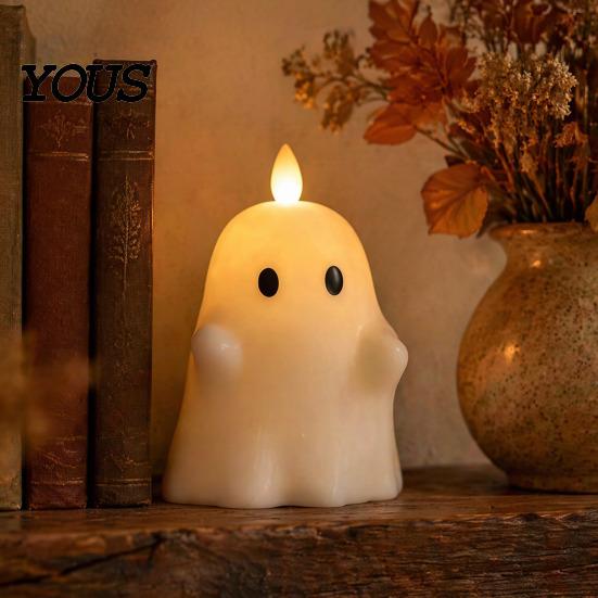 Retro Halloween Table Decoration Flameless Fake Candle, Battery Operated Stacked Pumpkin/Ghost Candle Light, Party Atmosphere Light LED Flickering