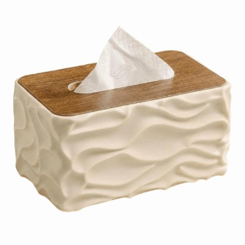 

Creative Elegant Tissue Storage Box Ripple Design Rectangle Paper Towel Case INS Multi-functional Paper Container Car бежевий