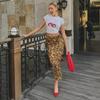 Leopard Print Mesh Low-Waist Fishtail Skirt for Women