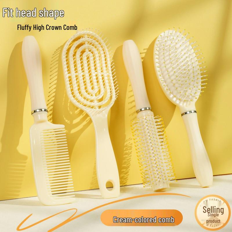 Air Cushion Fluffy Comb with Hollow Barrel for Massaging and Styling [Straight Comb] + Cleaning Comb
