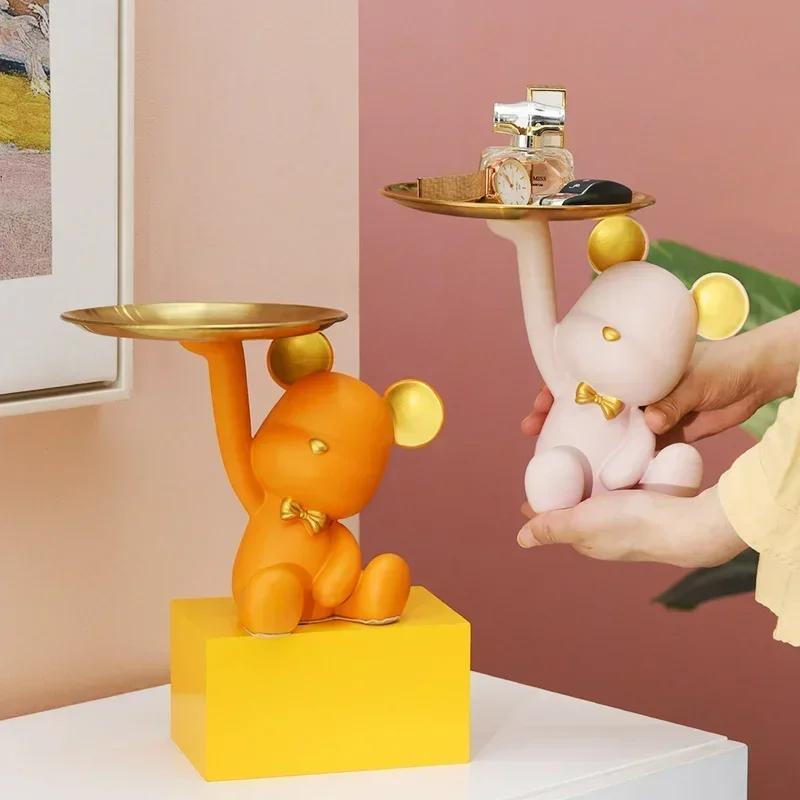 Aesthetic Bear Car Key Tray Violent Bear Storage Holder Mobile Phone Bracket Tray Support Bear Living Room Entryway Decoration