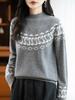 Women's Vintage Fair Isle 100% Merino Wool High Neck Sweater - Loose, Trendy Color Block Knitwear