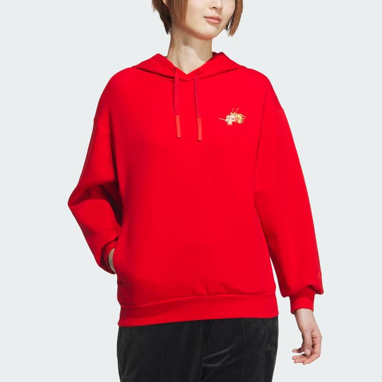 adidas Dragon Embroidery Sports Casual Hoodie Women Hoodie Light-Crimson JE6101
