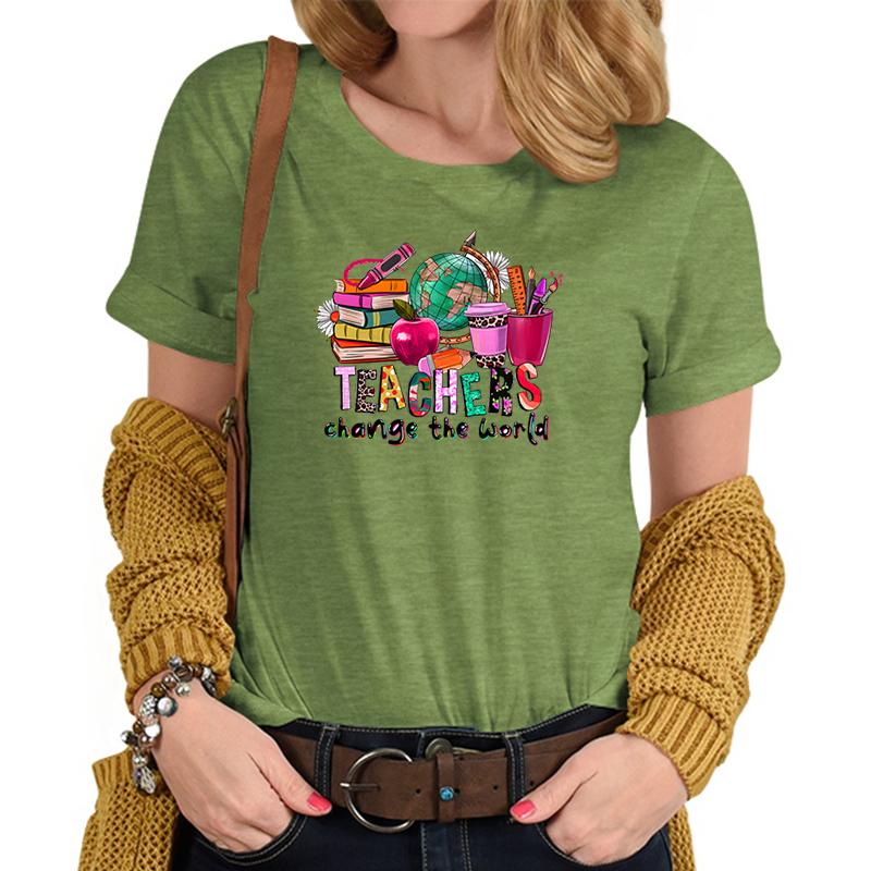 Teachers Change The World Print Tshirt FeUnisex Funny Teacher Gift TShirts Trendy World Design Casual Top Womens Clothing Sales