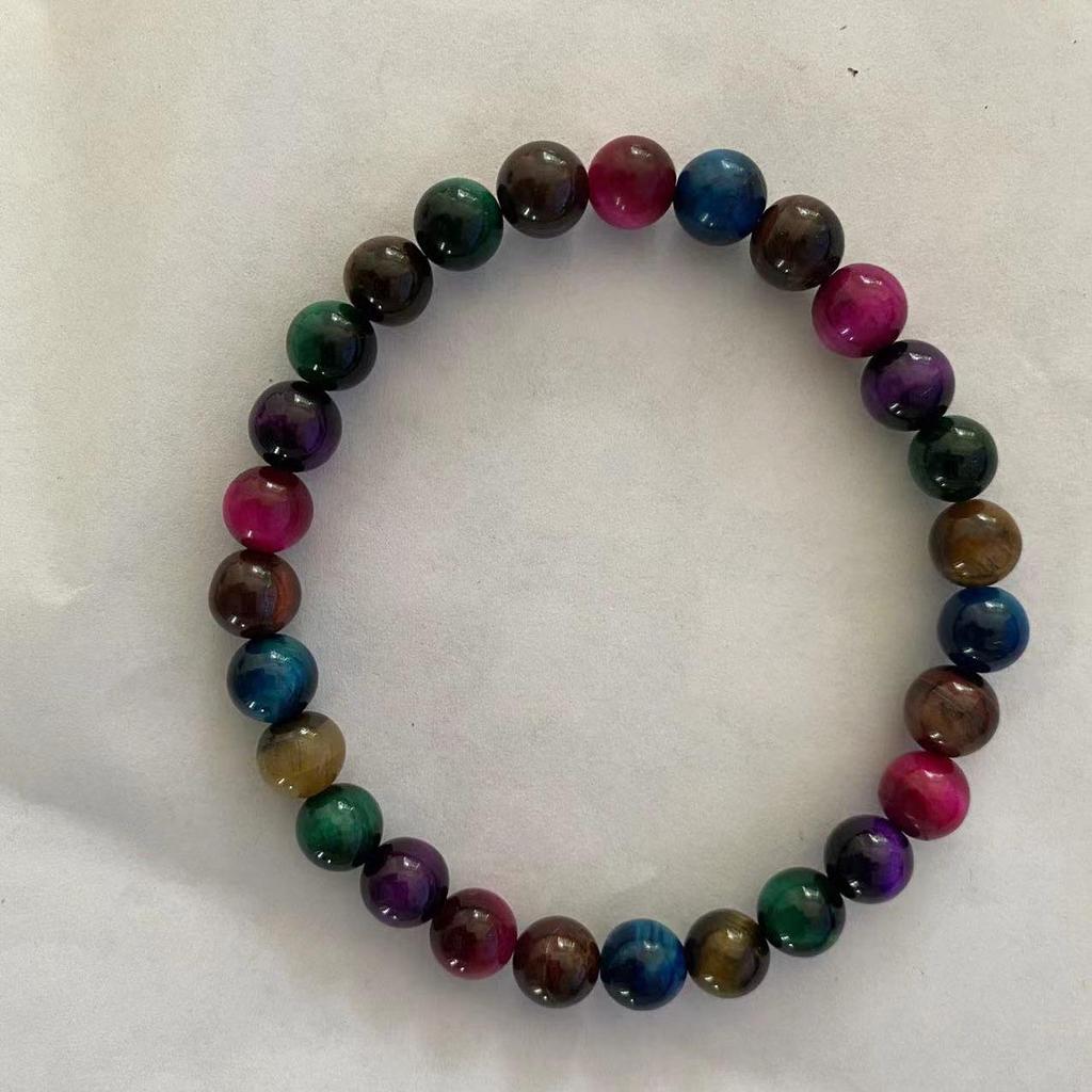 Natural Green Elastic Beaded Tiger Eye Bracelet