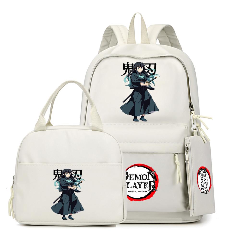 3Pcs/set Anime Demon Slayer Printed Backpack Lunch Bag Pencil Case for Children Student Schoolbag Large Capacity Waterproof Travel Bag