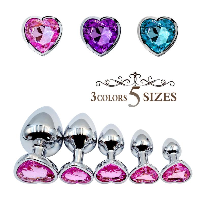 Stainless Steel Anal Plug Heart Shape 5 Sizes Crystal Anal Plug Removable Butt Plug Stimulator Anal Sex Toys Prostate Massager