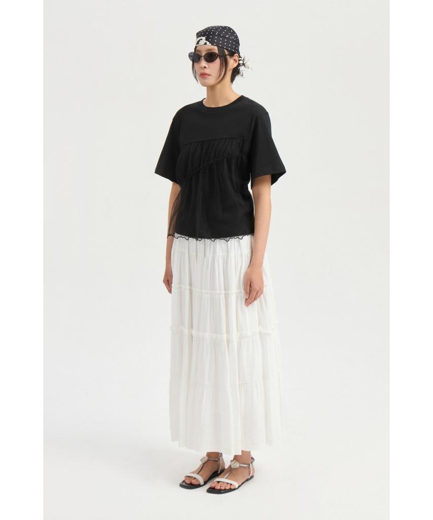 LUCKY CHOUETTE [Re-Order] Shirring Back Banding Long Skirt (Dark Ivory) Lfkax25560Ivd
