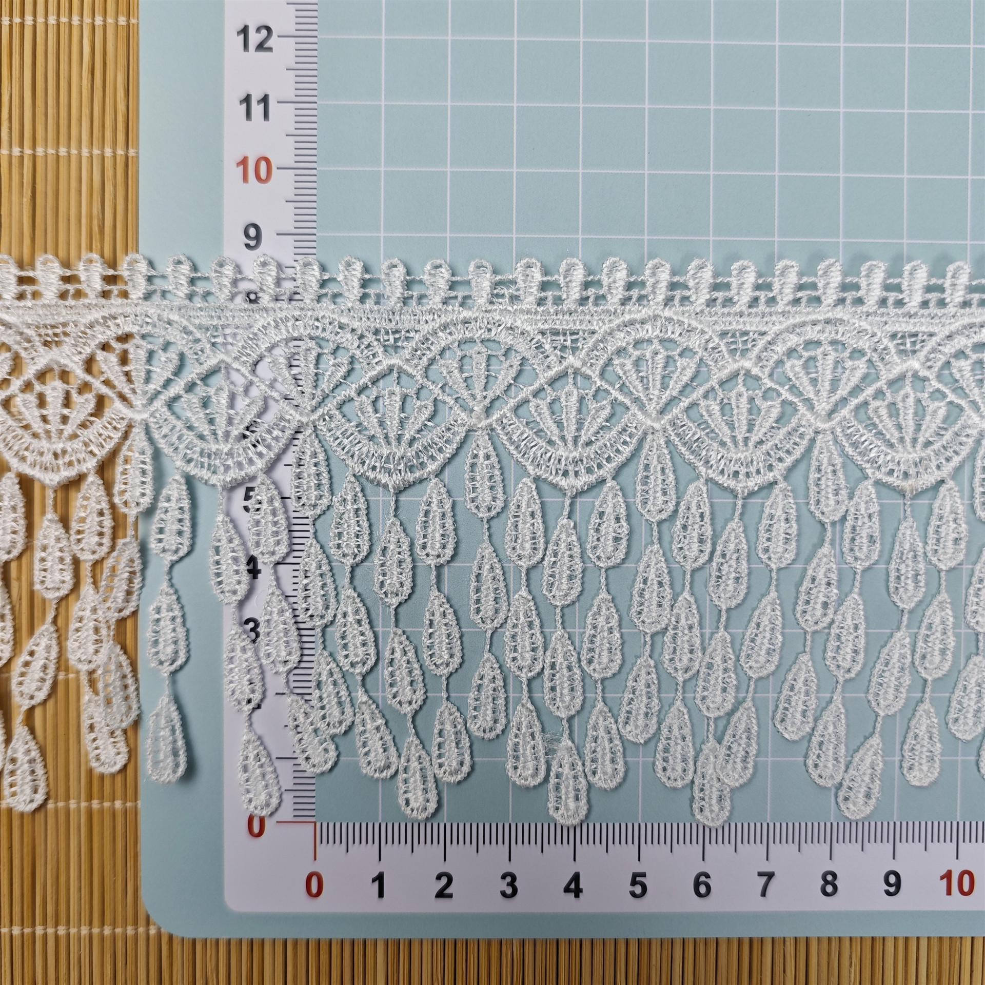 Водорастворимая кружевная тесьма с люрексовой бахромой из полиэстера для свадебного платья и подола юбки ручной работы.