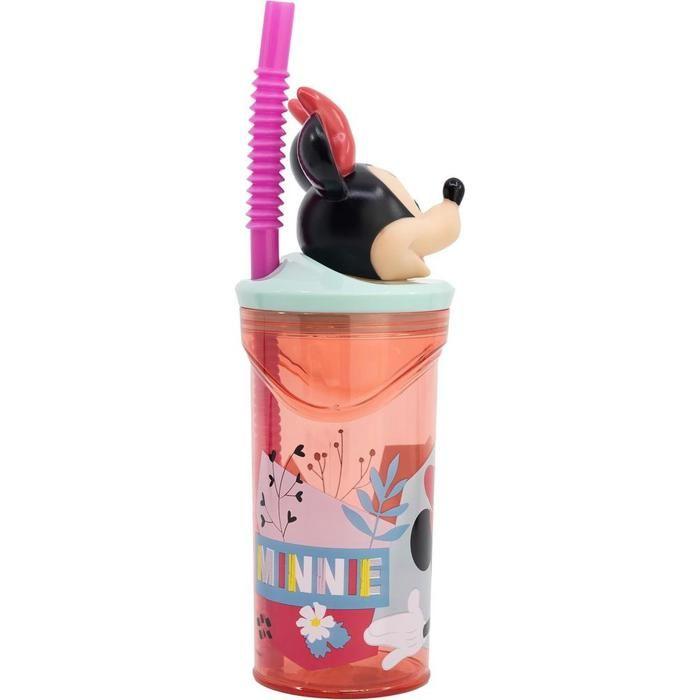 Gobelet en plastique - Disney - Minnie - 360 ml - Paille intégrée - Figurine 3D