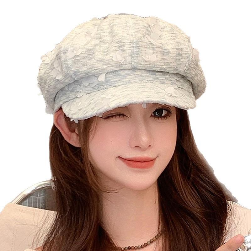 Women's Hats Fashionable and High End Small Fragrance Style Beret  Big Head Circumference  Face Small Octagonal Hat