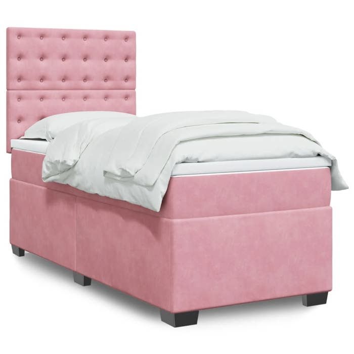 Cadre de lit avec matelas - Maison Exclusive - 80x200 cm - Velours rose - Tête de lit réglable