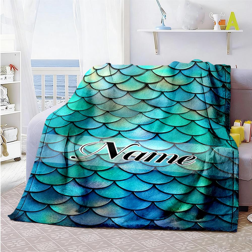 Mermaid Scales Personalized Text Blanket Gift Customizable Blanket Durable Comfort Perfect for Livingroom Bedding Nap Bed Ideal for All Seasons