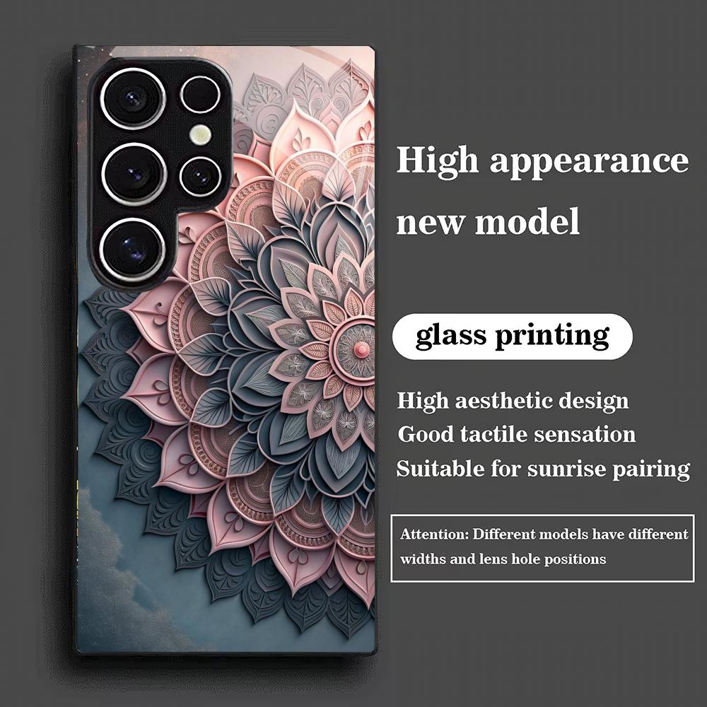Mandala Flower Tempered Glass Phone Case Suitable for Samsung Galaxy S26 S25 S24 S22 S21 S20 FE/Ultra/Plus Anti Drop Back Cover
