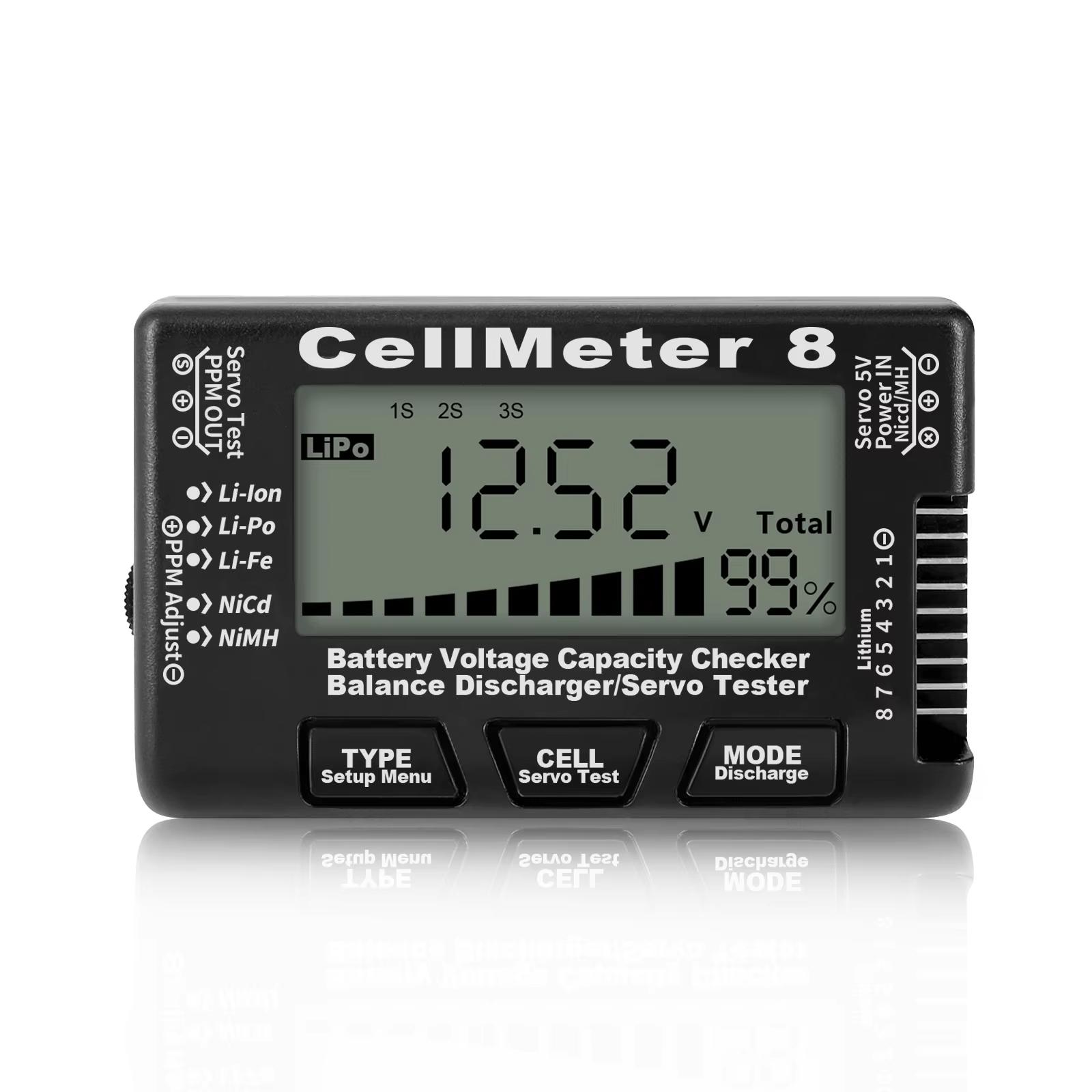 8 в 1 ЖК Цифровой Индикатор Емкости Батареи Cell Meter RC CellMeter8 2-8S 4-8S Сервопривод LiPo Li-lon NiMH Тестер Батарей чёрный
