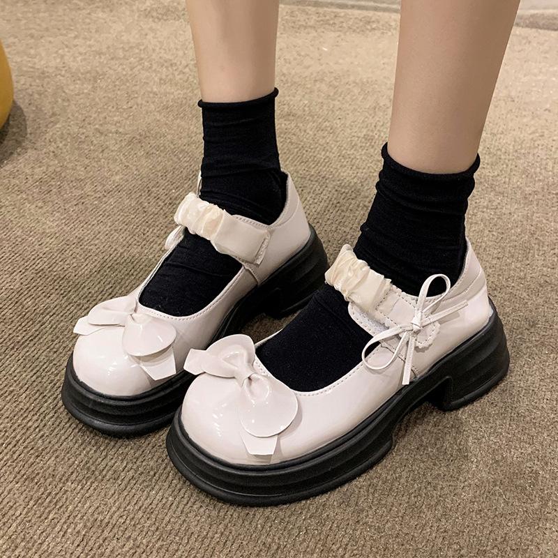 Fashion Luxury Platform Women Single Lolita Shoes Autumn Patent Leather Ankle Bow Mary Jane Shoes Woman Loafers Topsiders Ballerinas