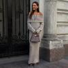 Knitted Off-the-shoulder Long-sleeved Dress, European, American Autumn and Winter New One-word Shoulder-wrapped Hip Knitted Dress for Women