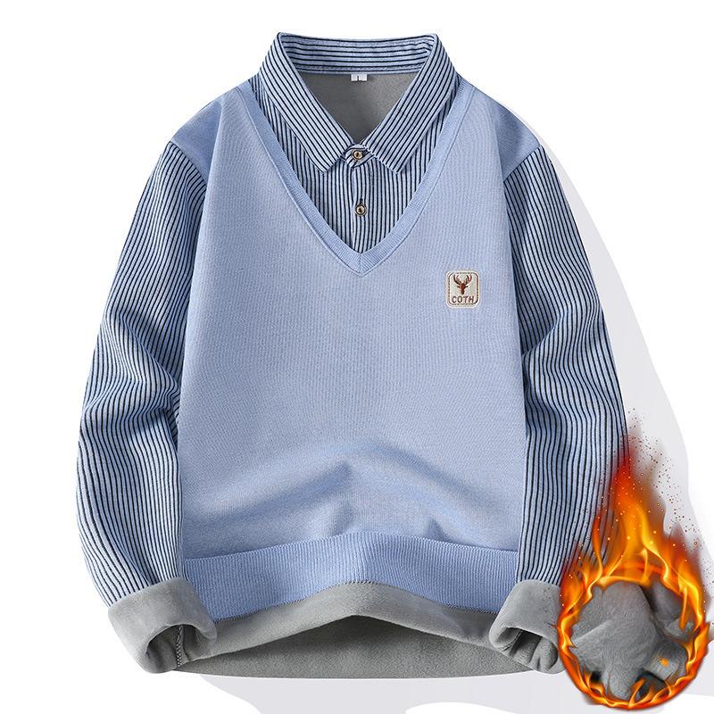 

Мужская флисовая рубашка поло, мужской пуловер, осенне-зимняя футболка, свитер с воротником, холодная блузка, темно-синий цвет хаки, корейская одежда XXXXL синий