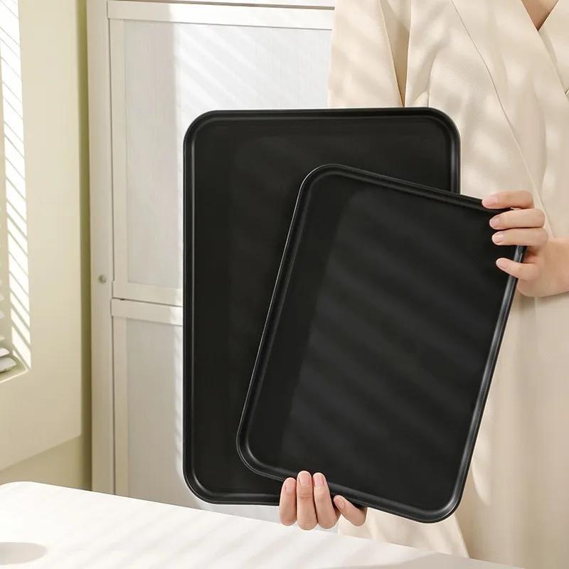 Heavy-Duty Non-Slip Serving Tray | Black Rectangular Tableware for Chinese Food, Dessert & Tea | Commercial Kitchen & Hotel Use