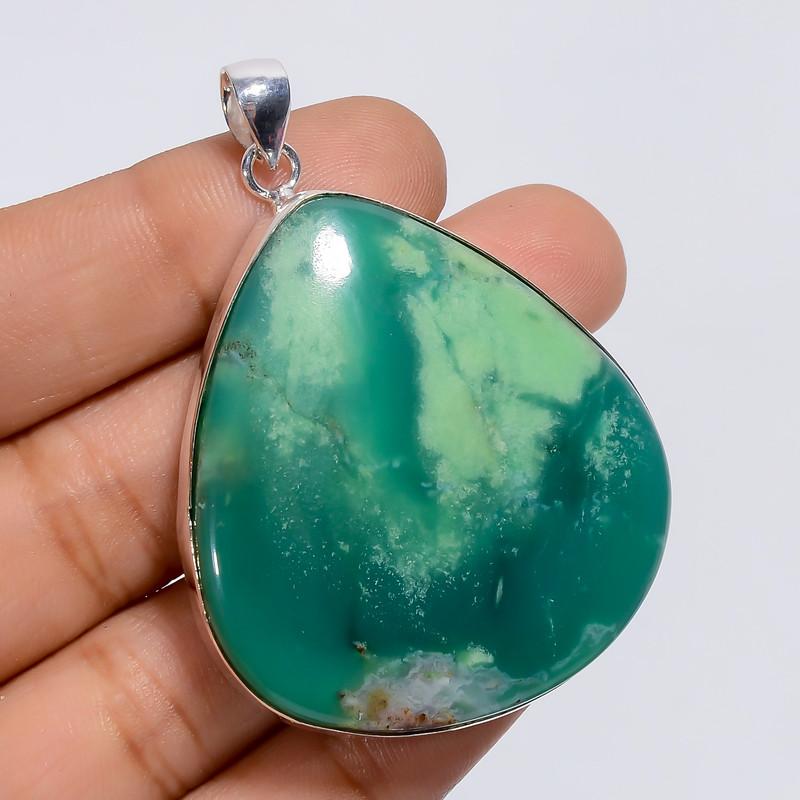 

Classic Top Grade Qualite 100% Natural Chrysoprase Pear Shape Ethnic Style Handmade Jewelry 925 Steling Silver Plated Pendant 2.1 WSJ-4937 2.1