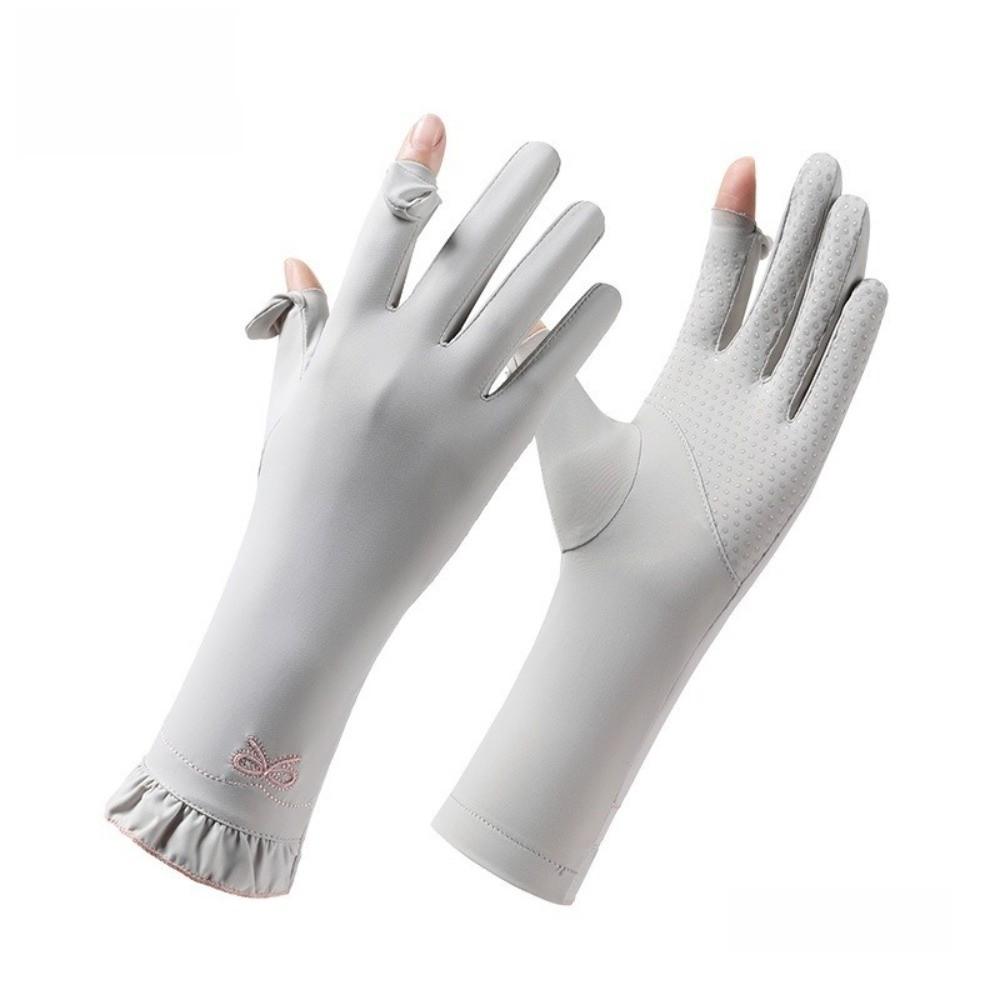 Breathable Sunscreen Gloves Lace Anti-UV Mittens Lightweight Ice Silk Gloves for Summer