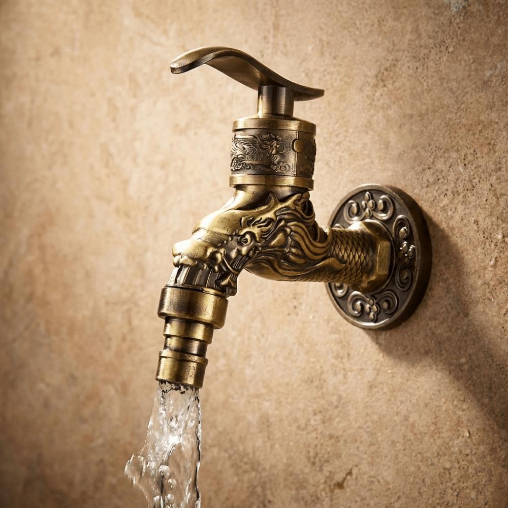 Dragon Head Design Antique Faucet Freeze-Resistant Material Universal Connection Wall-Mounted Faucet Exquisite Spout