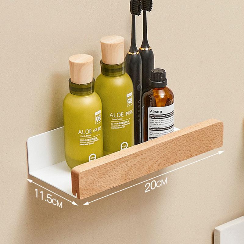 Wood Bathroom Shelving Wall Mounted Toilet Storage Holder Shampoo Shower Storage Rack Aluminum Kitchen Storage Rack White/Black