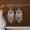 Ethnic Miao Silver Tassel Earrings - Retro Long Dangle Scenic Studs for Women