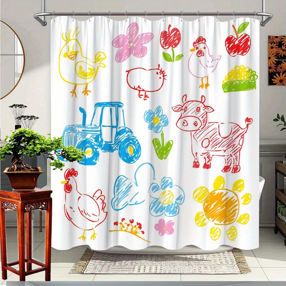

1Pc Farm Animals And Cute Flowers Shower Curtain, Decorative Bath Curtain, Polyester Fabric, Fun Bathroom Decor With 12 Hooks, W60H190(CM)-1 Pcs