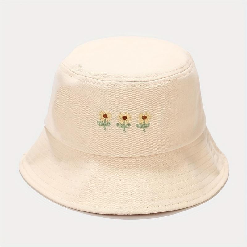 1pc Sunflower Embroidered Bucket Hat Simple Literary Style Basin Hat Summer Thin Sun Hat For Women