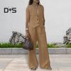 2 buc/set femei vestă pantaloni costum cu decolteu în V adânc, fără mâneci, culoare solidă, pantaloni cu talie înaltă, pantaloni largi, ținută ocazională, haine de vară birou OL