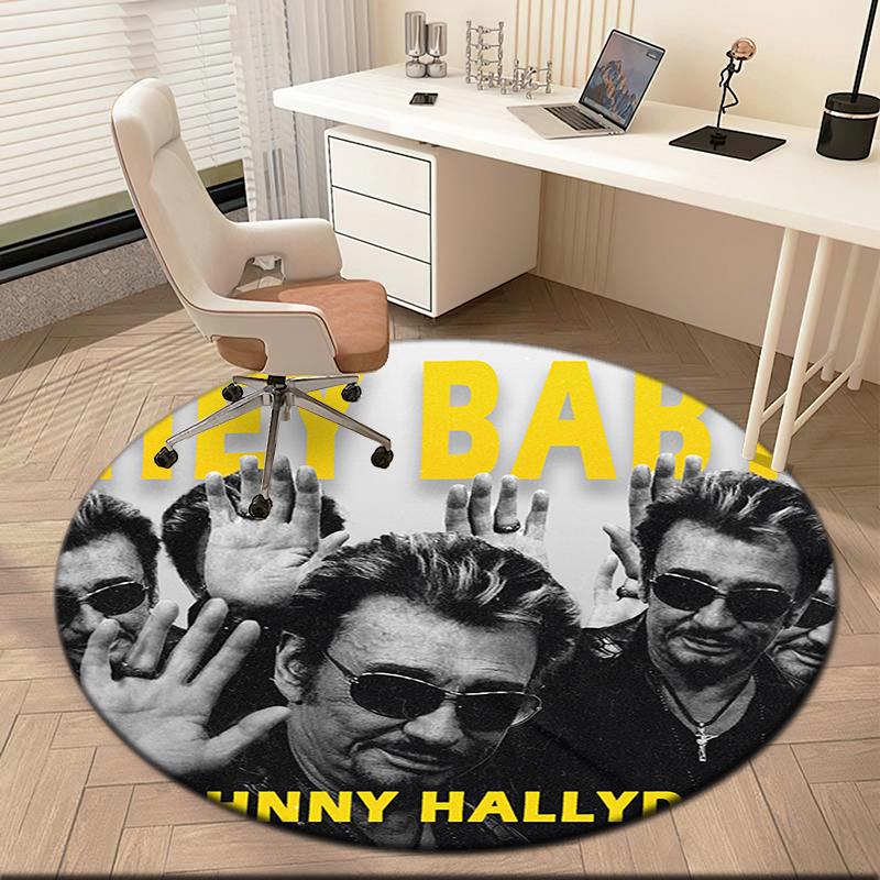 1pc Johnny Hallyday Music Album Round Carpet Painted Printed Circular Carpet, Home Door Mat, Outdoor Travel Protection Carpet
