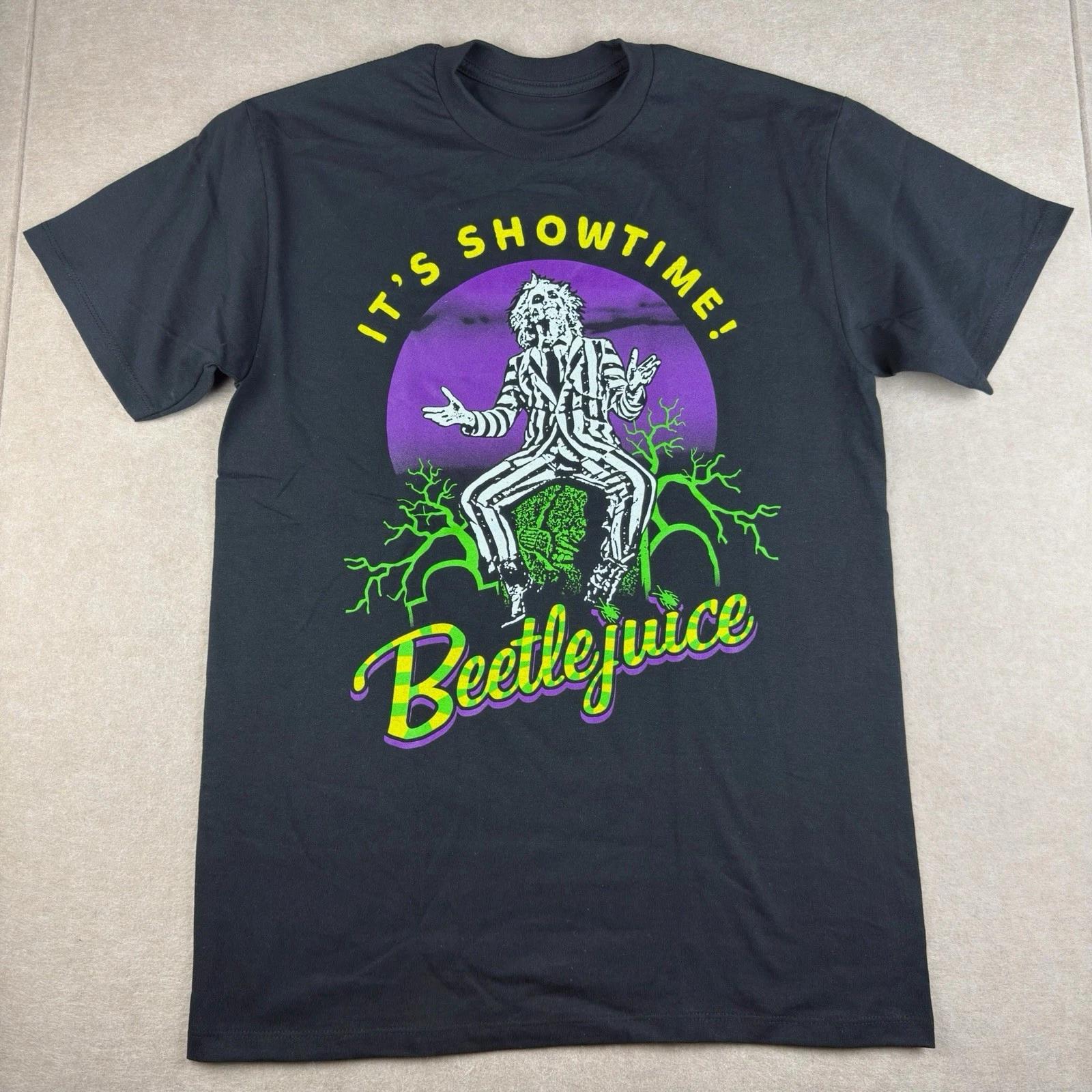 Beetlejuice It s Showtime T Shirt Adult M Black Horror Movie Tee Tim Burton L