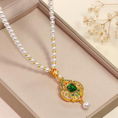 Ruyi Lock Pendant Necklace Women's Pearl Long Sweater Chain with Accessories
