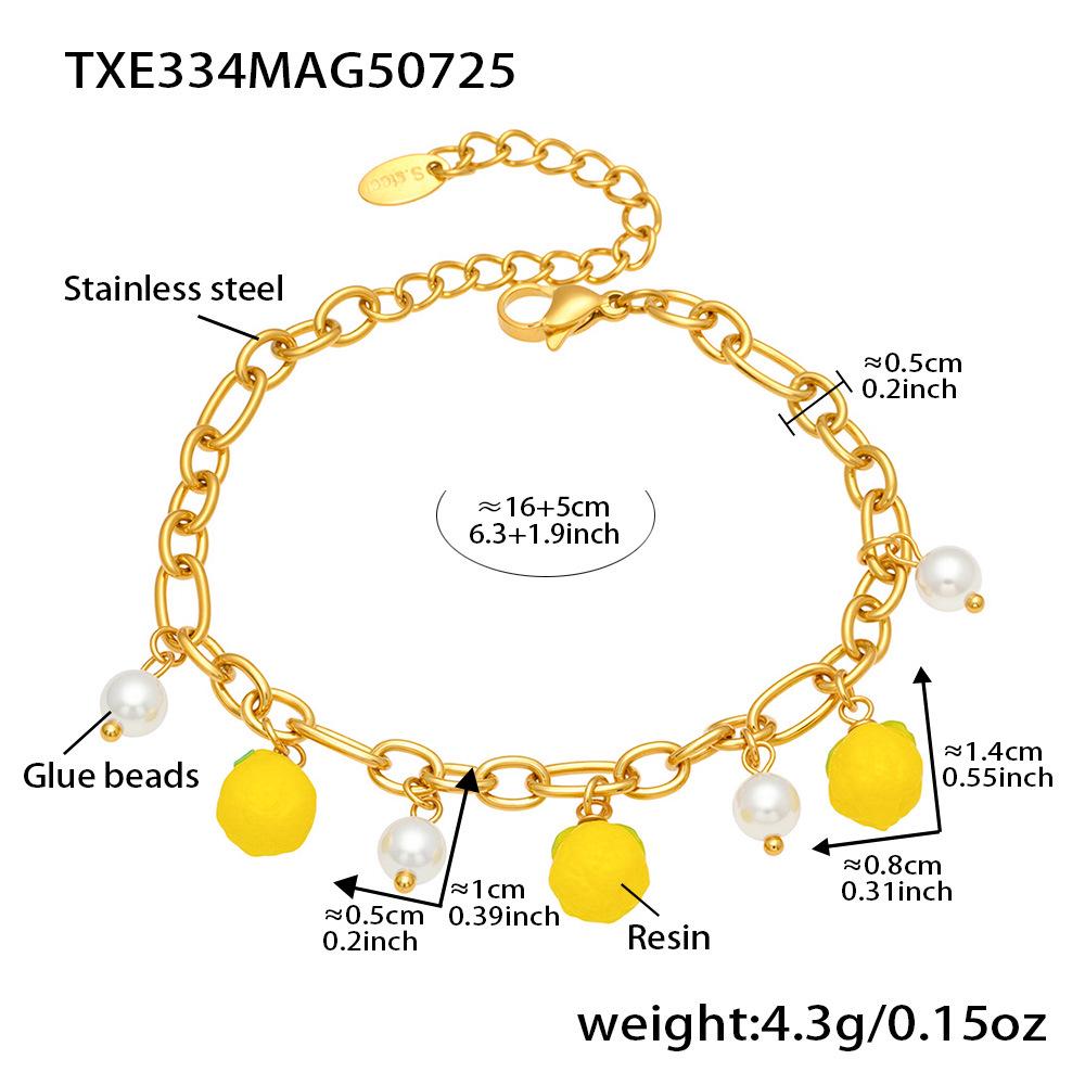 Qiong Yao Lemon Bead Pendant Necklace & Bracelet Set - European/American Casual Summer Jewelry