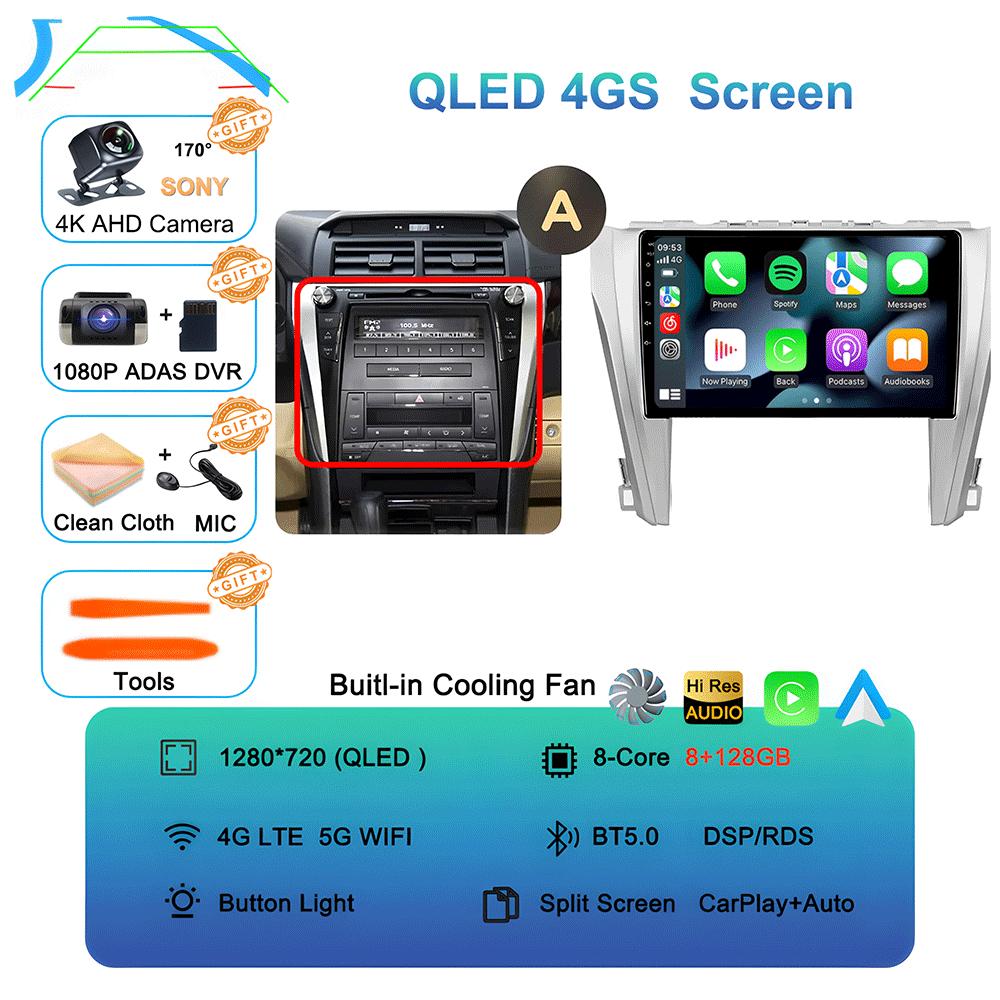 Car Radio Android 14 Carplay Auto For Toyota Camry 7 XV 50 55 2011-2014 Multimedia Video Player Navigation Stereo GPS No 2din 4G