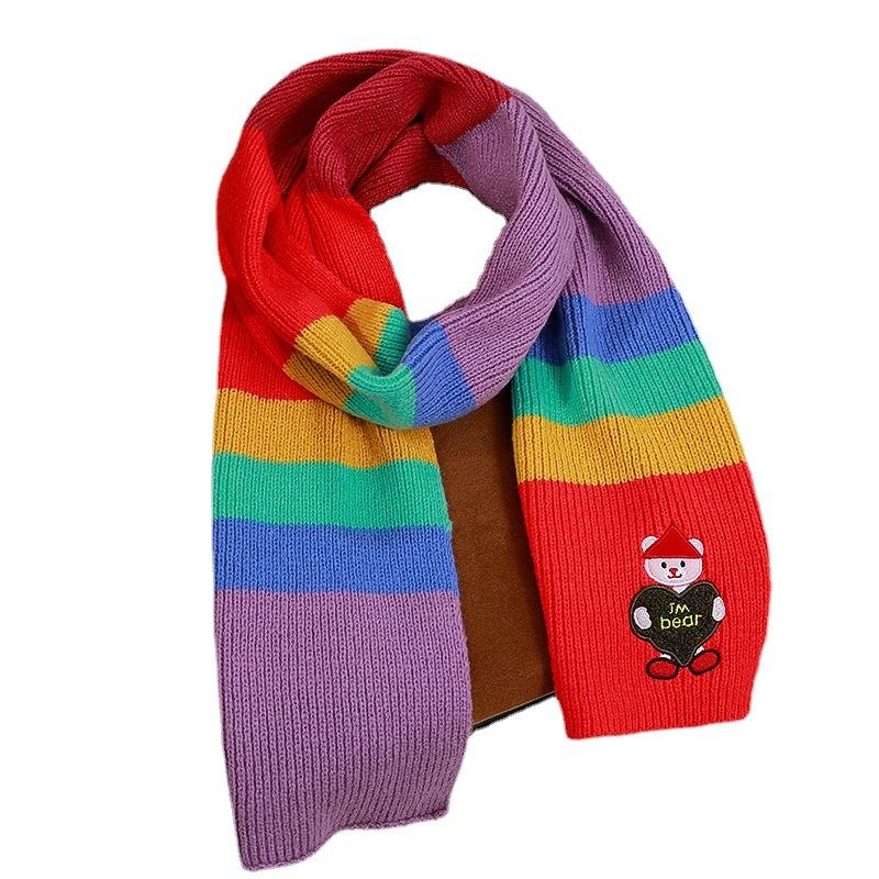 Knitted Scarf for Women in Autumn and Winter Warm and Thickened Student Color Matching Cartoon Christmas Mohair Bear Scarf