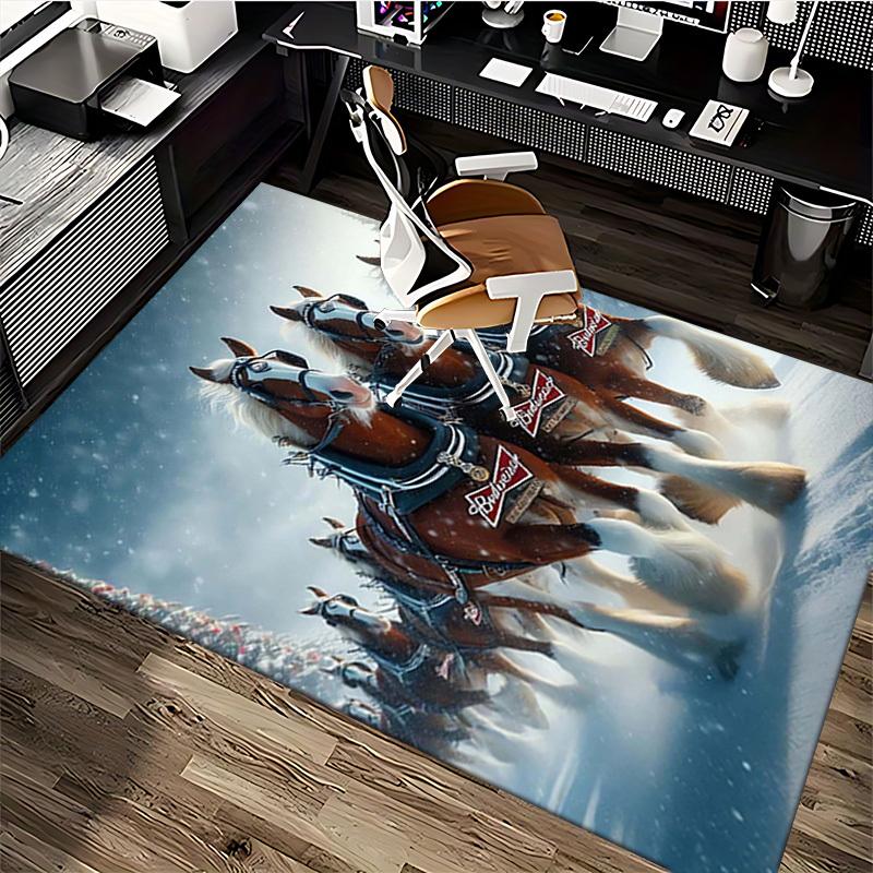 1pc Budweiser Clydesdale Horses Office Chair Mat - Anime Cartoon Design, Non-Slip Carpet for Home and Office Decor, Suitable for All Seasons.C002