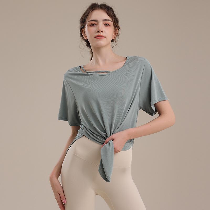 Women's Summer Loose Fit Sport Cover-up Yoga T-Shirt - Breathable, Sweat-wicking, Short Sleeve Fitness Top