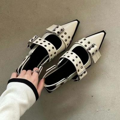 Slingback Schuhe Gothic Chunky Heels Damen Pumps Nieten Street Style Mittlerer Absatz Punk Vintage Casual Sandalen Frühling Sommer