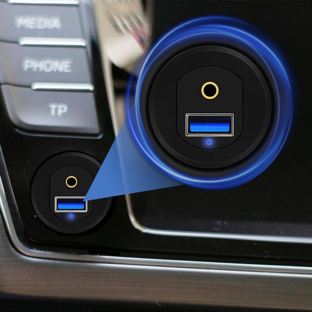 3ft Waterproof Extension Cable USB 3.0 Dash Panel Car Mount Flush Cable AUX 3.5mm Port