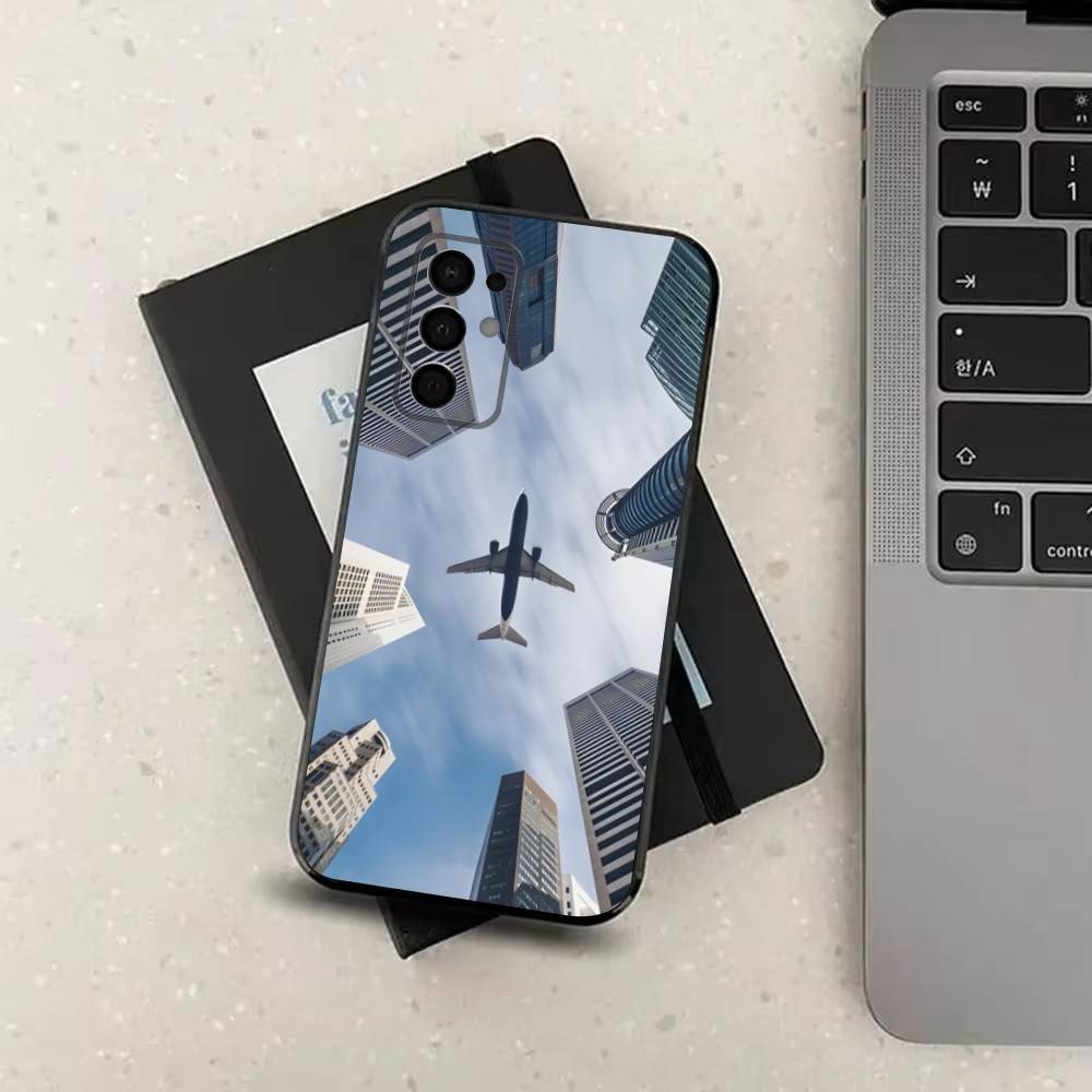 Plane Art Airplane Case For Samsung Galaxy A73,52,71,53,32,72,41,J7,22,Note,31,8,9,Soft Black Silicone Cover
