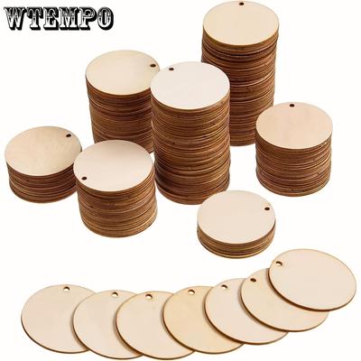 Lot de 100 rondelles de bois rondes avec trous, disques de 5 cm pour travaux manuels, petits disques ronds, découpes rondes, ornements