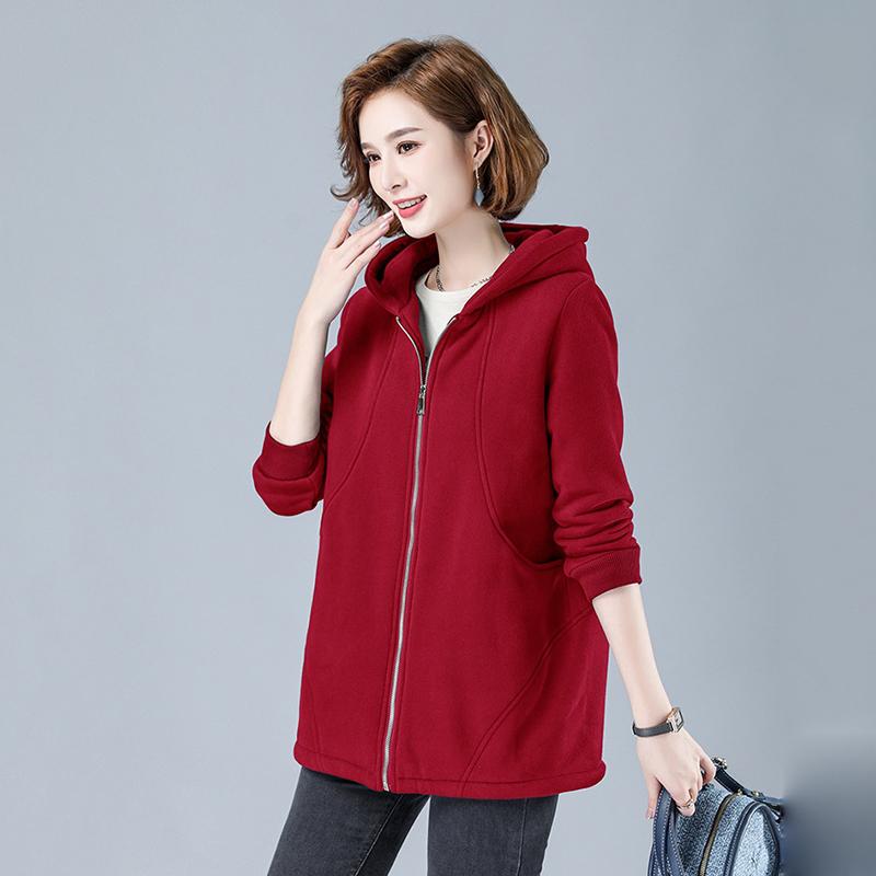 

Женская осенне-зимняя утепленная куртка с капюшоном на молнии, толстовка с капюшоном, ветрозащитная куртка, пальто M красный