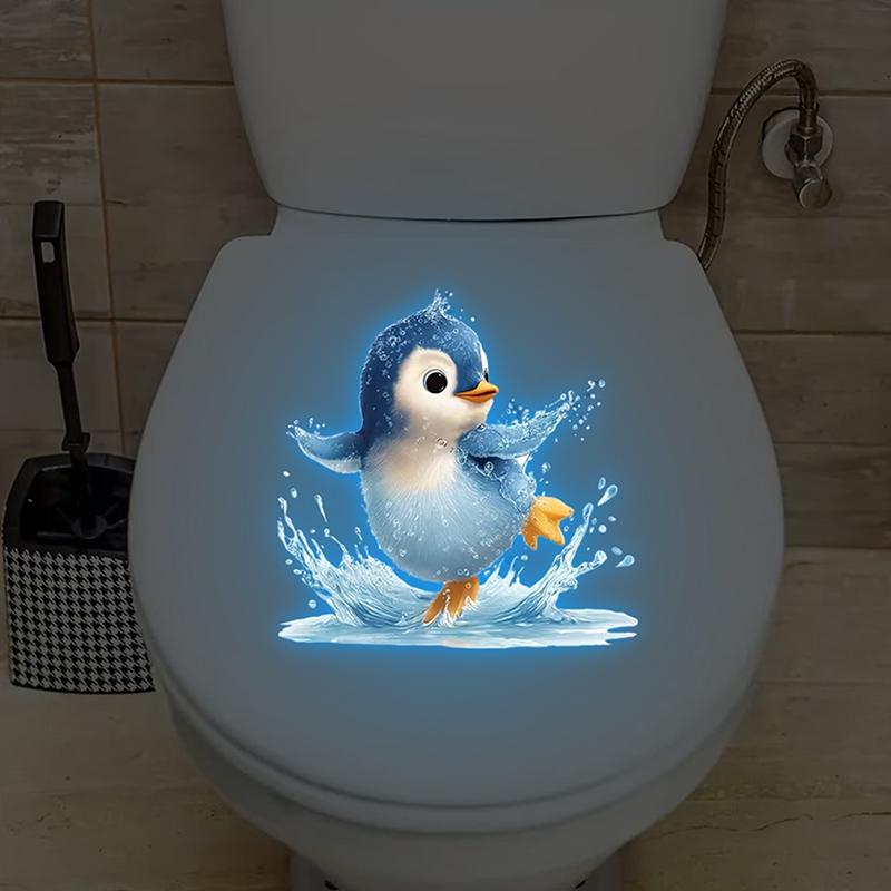 

Світловий у темряві Пінгвін Наклейка на унітаз Наклейка для ванної кімнати Самоклеюча Знімна Світна Наклейка на стіну Декор для дому A